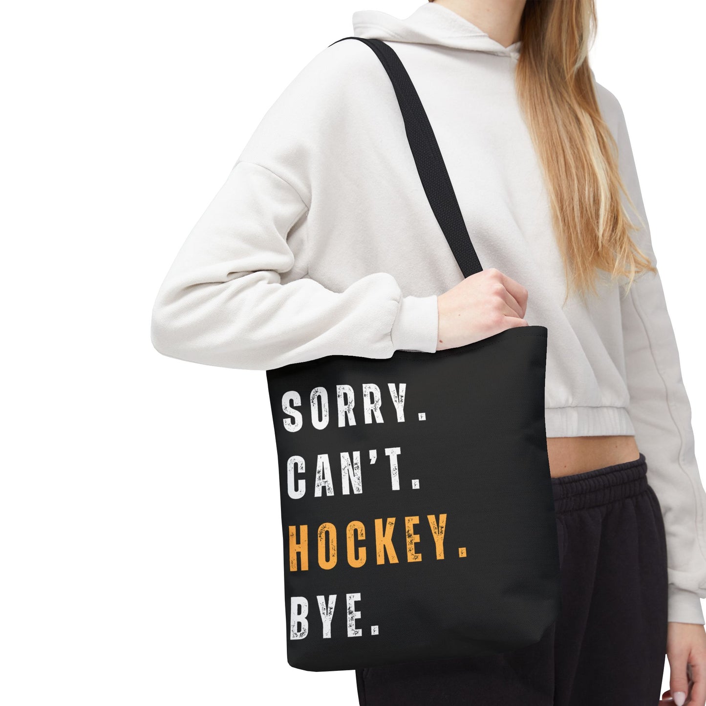 Hockey Tote Bag | Funny Hockey Fan Gift | Sports Tote | “Sorry Can’t, Hockey Bye”
