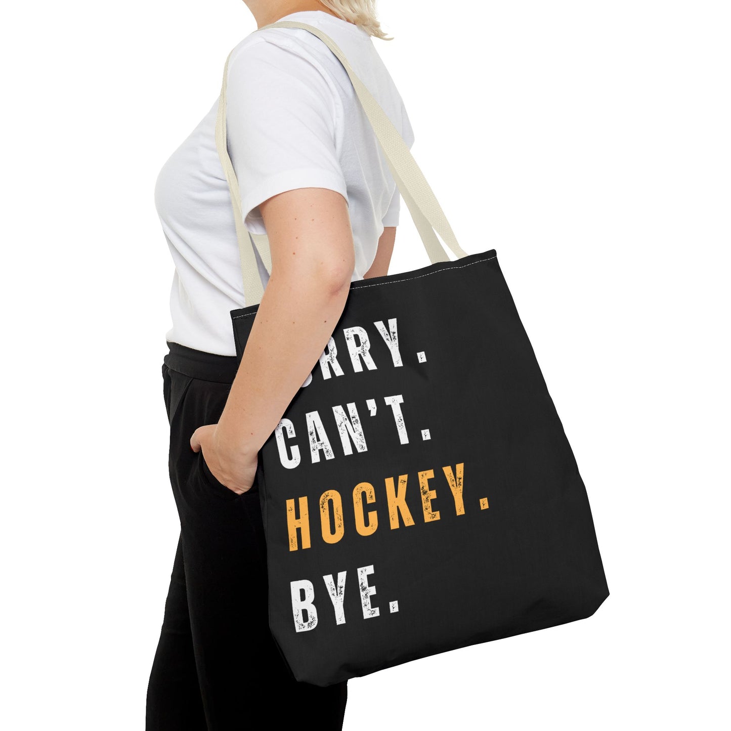 Hockey Tote Bag | Funny Hockey Fan Gift | Sports Tote | “Sorry Can’t, Hockey Bye”
