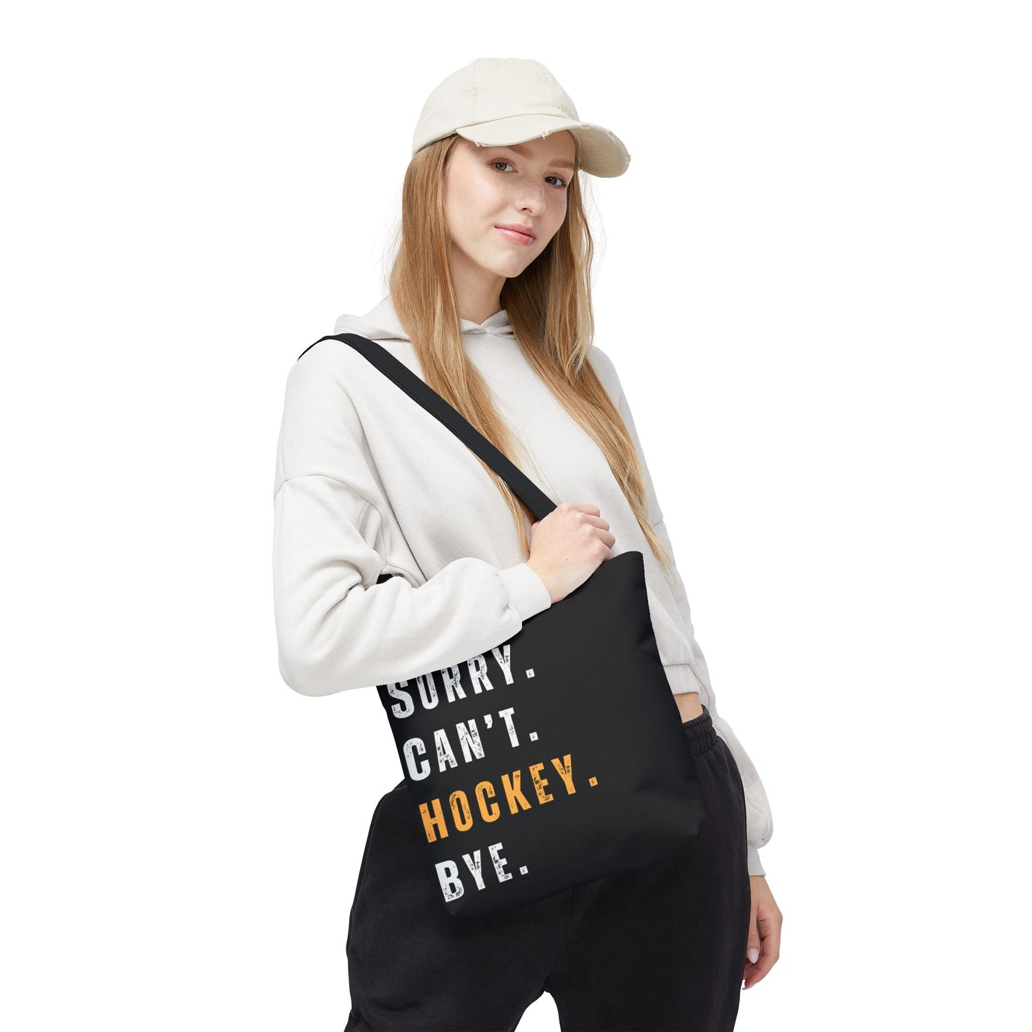 Hockey Tote Bag | Funny Hockey Fan Gift | Sports Tote | “Sorry Can’t, Hockey Bye”