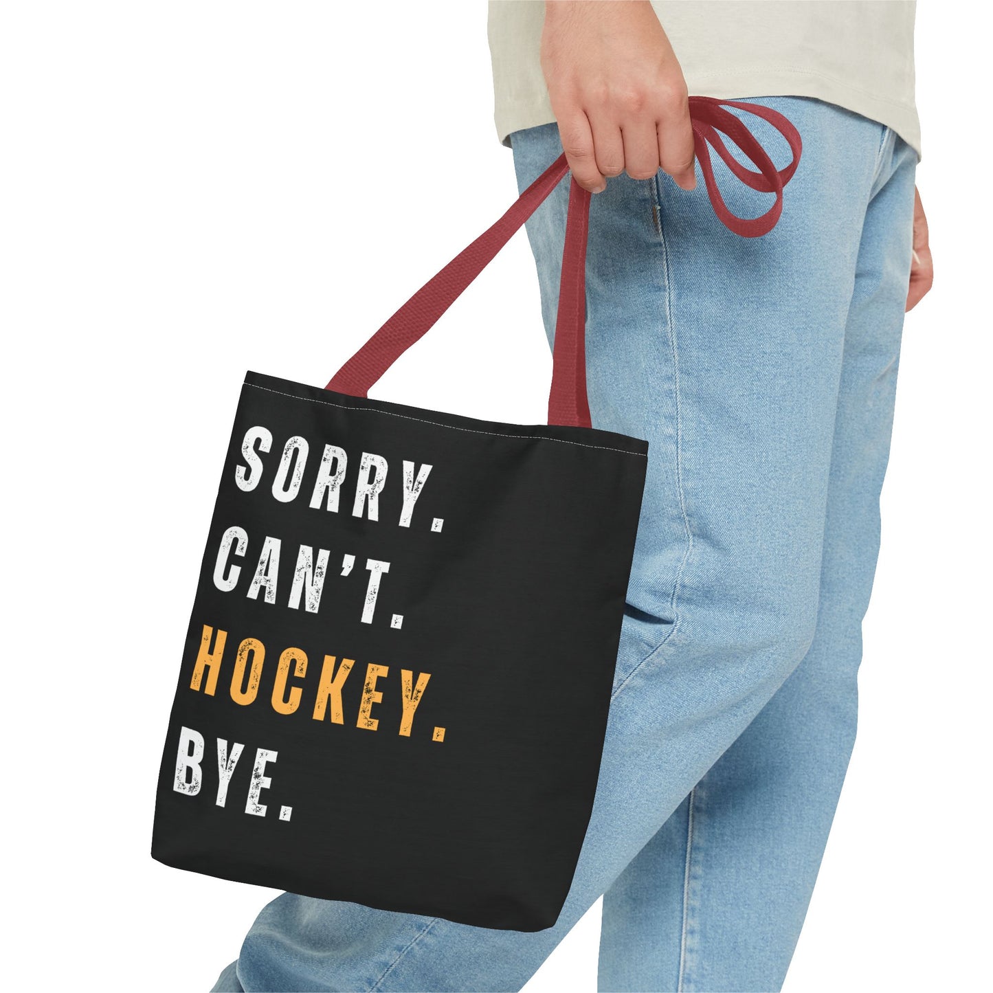 Hockey Tote Bag | Funny Hockey Fan Gift | Sports Tote | “Sorry Can’t, Hockey Bye”