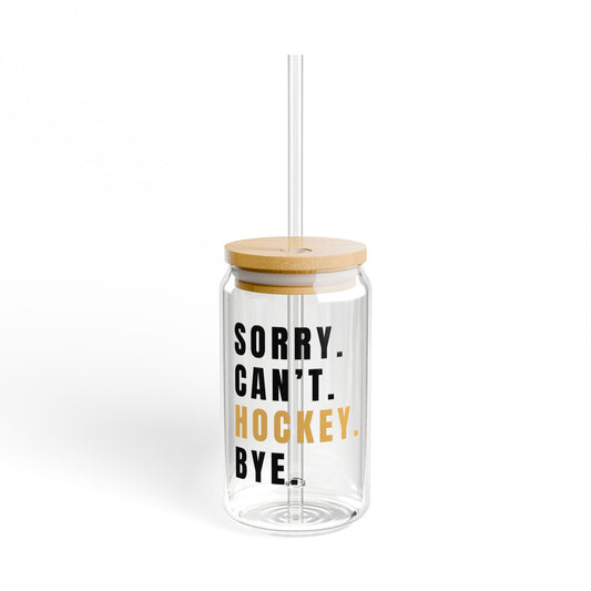 Hockey Themed Sipper Glass, Funny Sports Gift, 16oz Drinkware, Clear Water Bottle, Unique Sports Fan Accessory, Ice Hockey Enthusiast