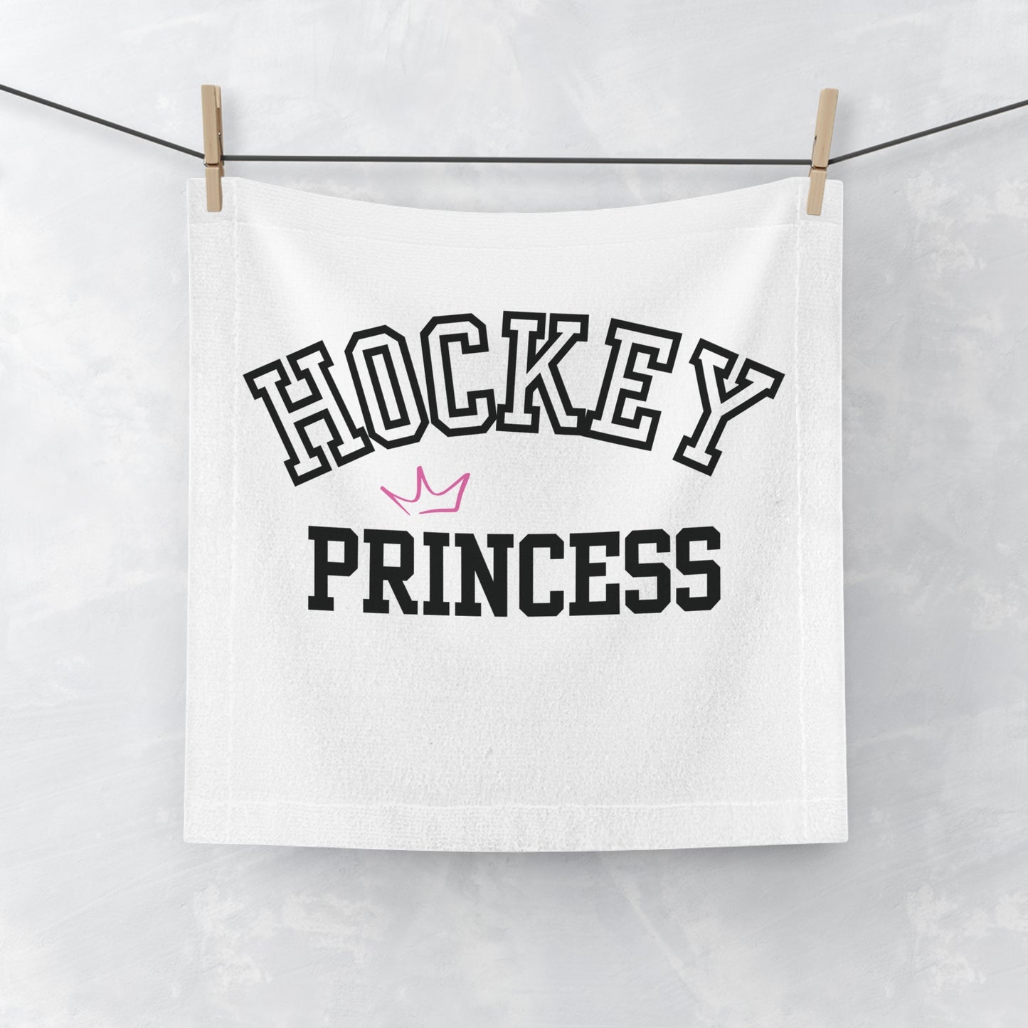 Hockey Princess Face or skate Towel —  Pink Crown Sports Hand Towel