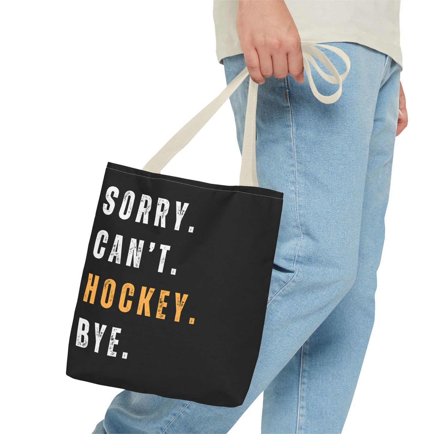 Hockey Tote Bag | Funny Hockey Fan Gift | Sports Tote | “Sorry Can’t, Hockey Bye”
