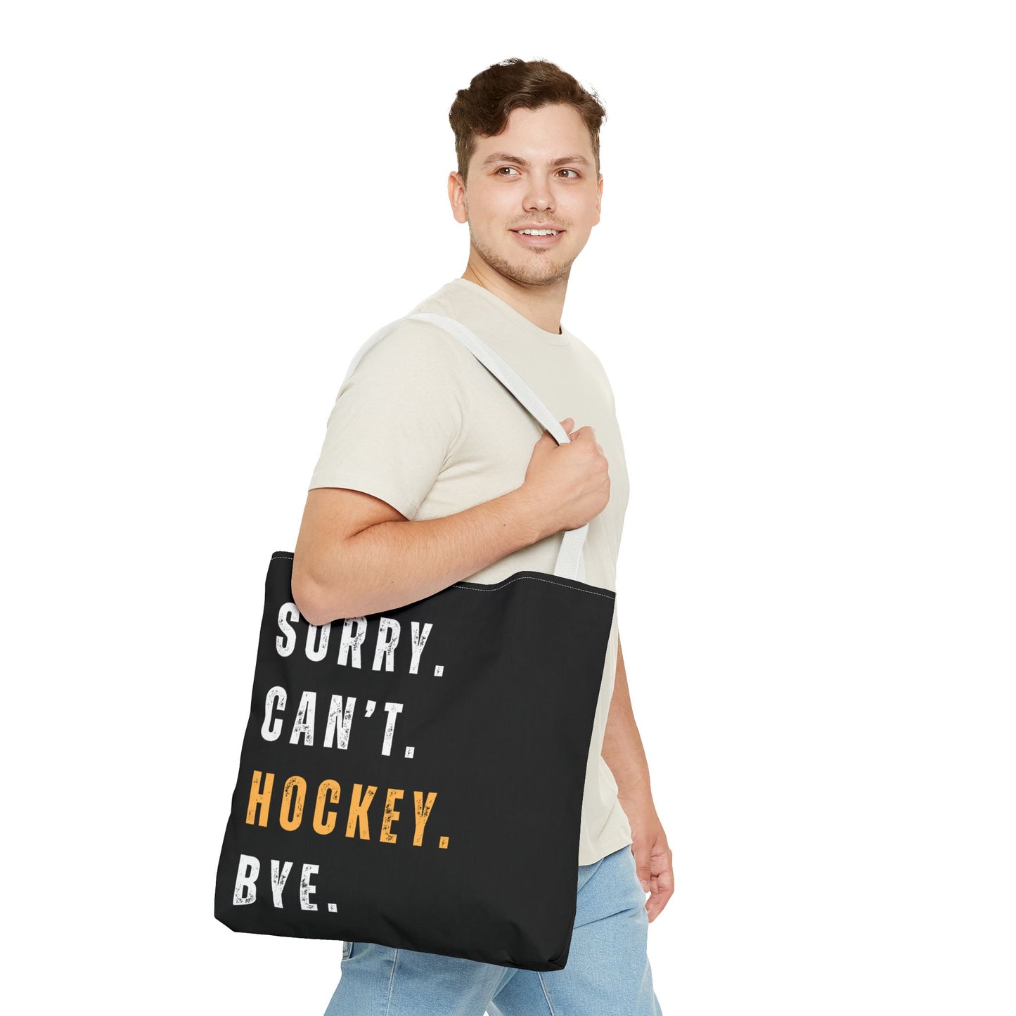 Hockey Tote Bag | Funny Hockey Fan Gift | Sports Tote | “Sorry Can’t, Hockey Bye”
