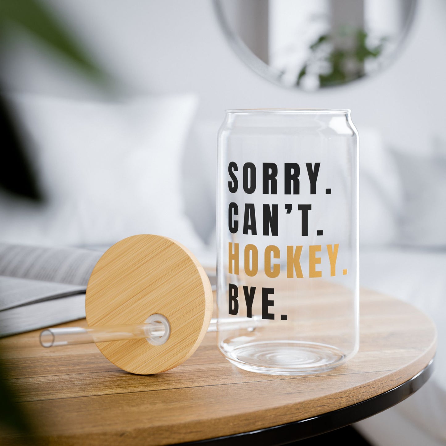 Hockey Themed Sipper Glass, Funny Sports Gift, 16oz Drinkware, Clear Water Bottle, Unique Sports Fan Accessory, Ice Hockey Enthusiast