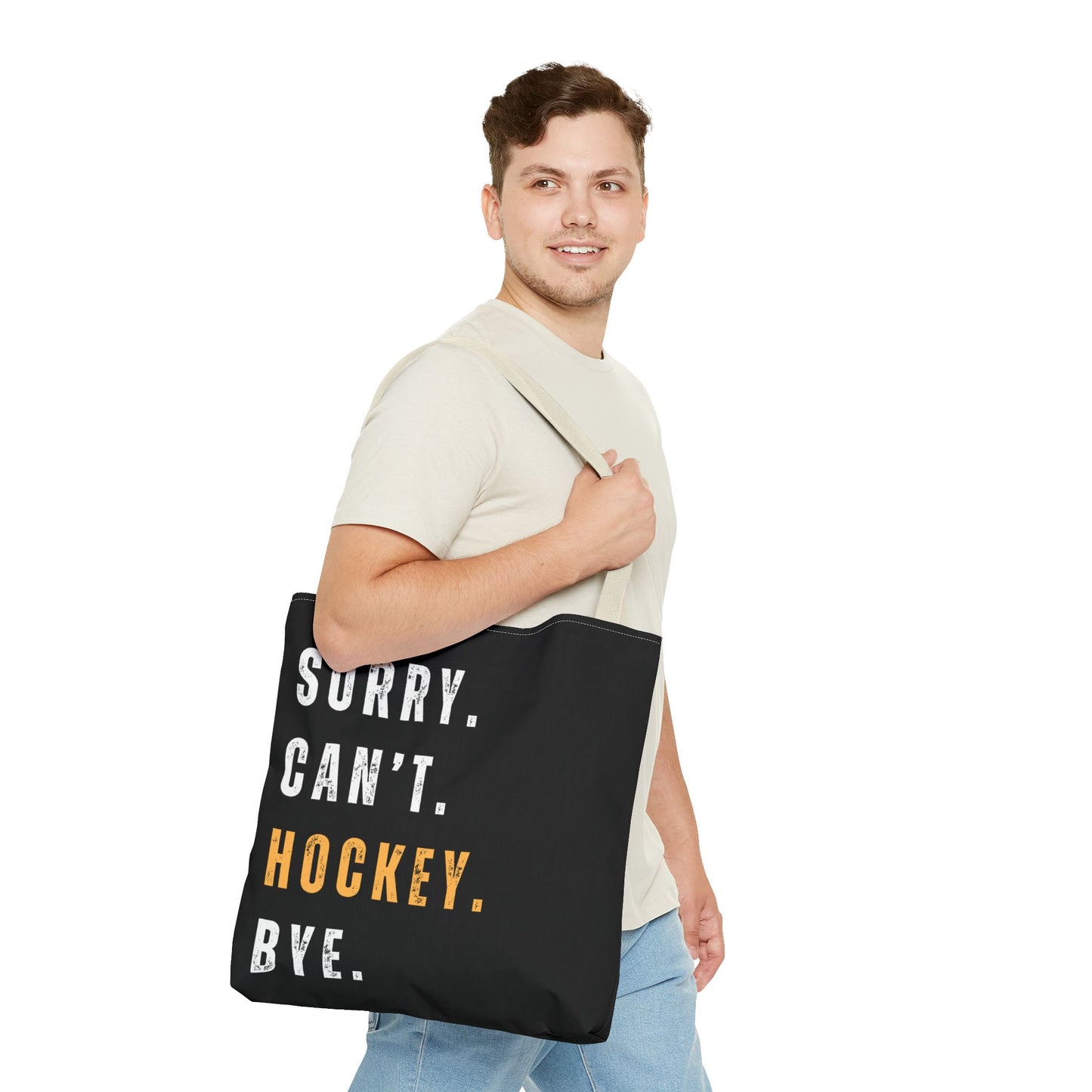 Hockey Tote Bag | Funny Hockey Fan Gift | Sports Tote | “Sorry Can’t, Hockey Bye”