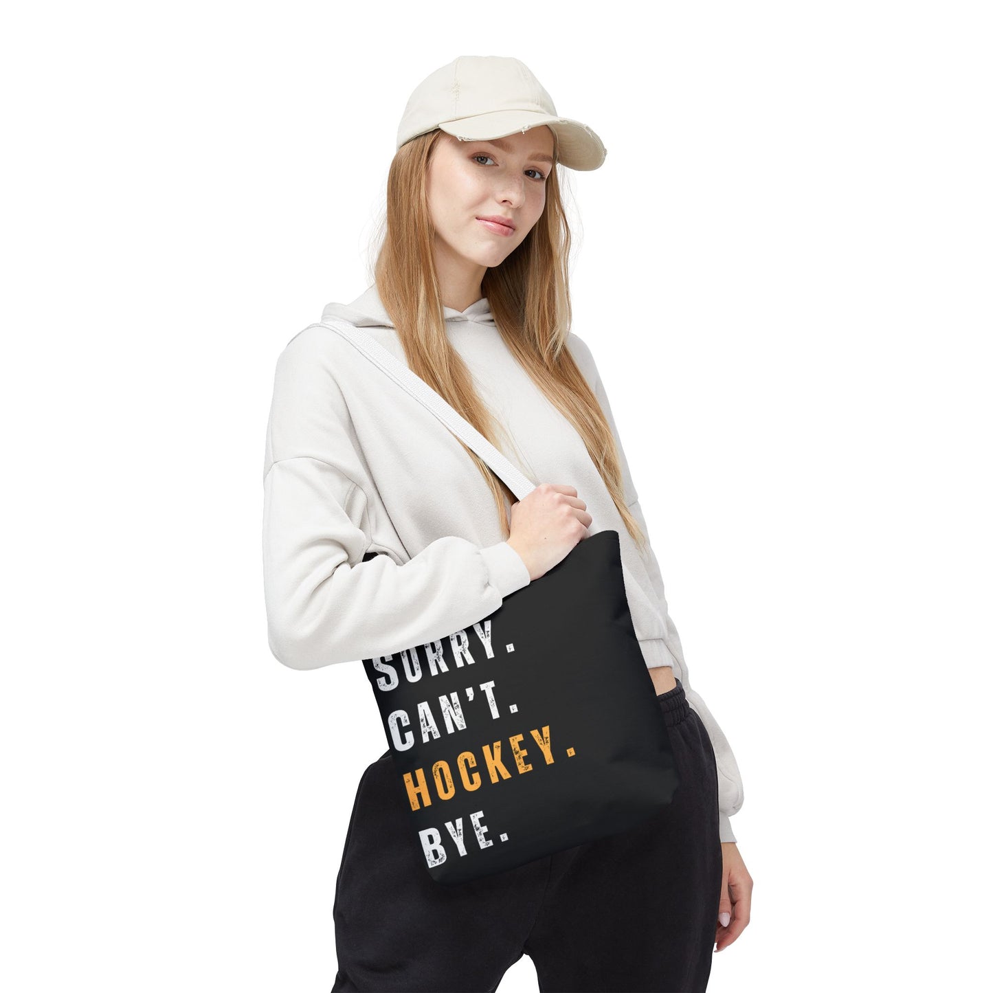 Hockey Tote Bag | Funny Hockey Fan Gift | Sports Tote | “Sorry Can’t, Hockey Bye”
