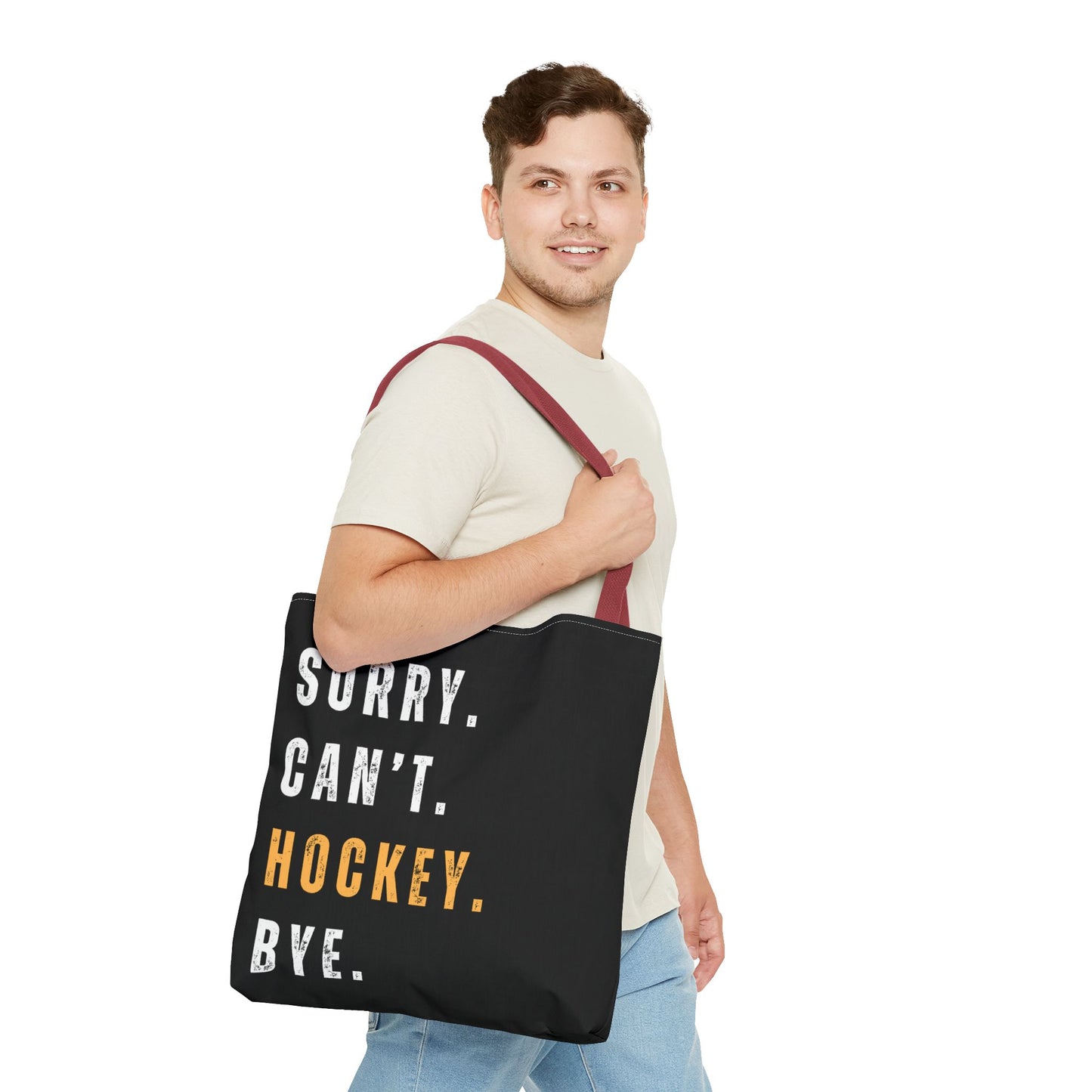 Hockey Tote Bag | Funny Hockey Fan Gift | Sports Tote | “Sorry Can’t, Hockey Bye”