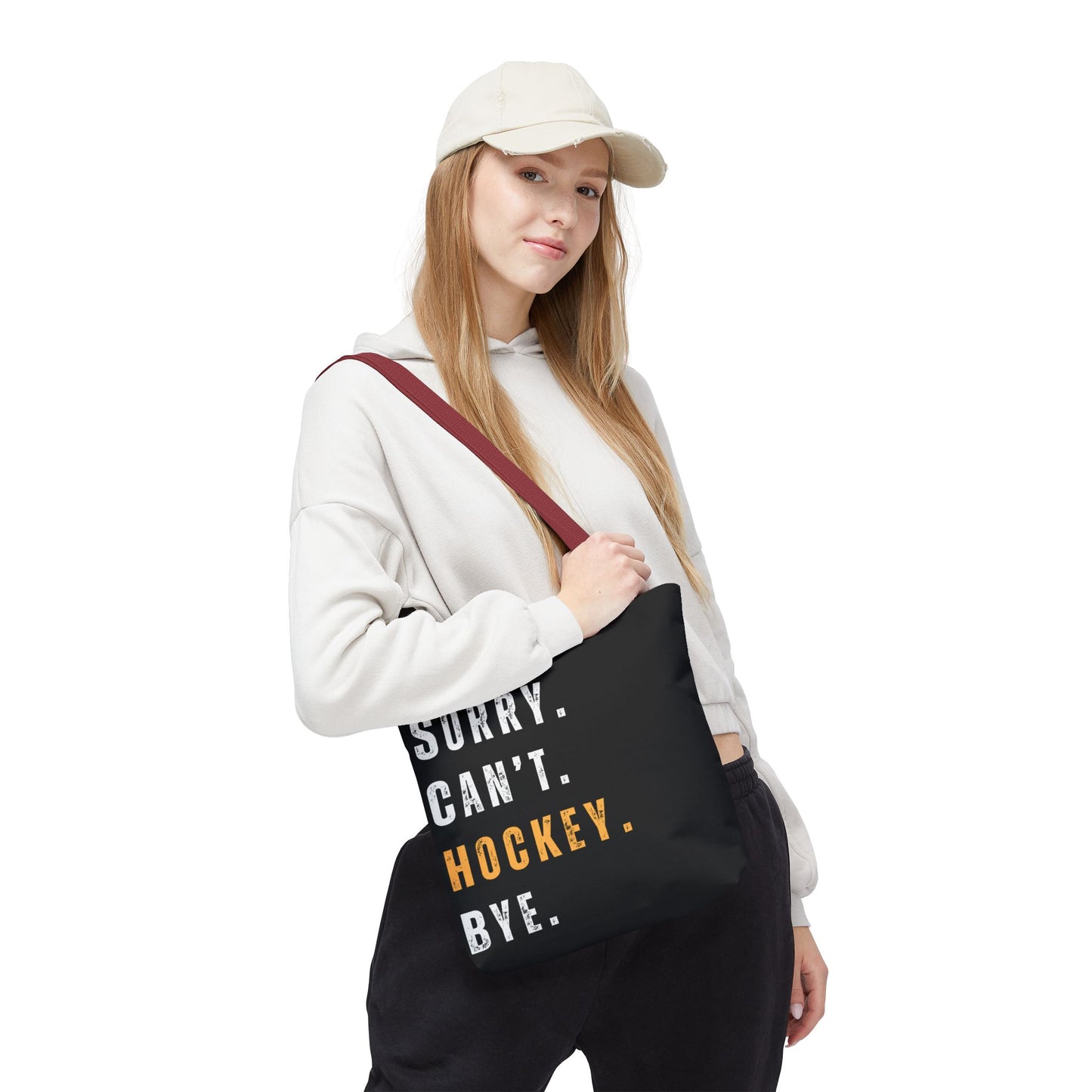 Hockey Tote Bag | Funny Hockey Fan Gift | Sports Tote | “Sorry Can’t, Hockey Bye”
