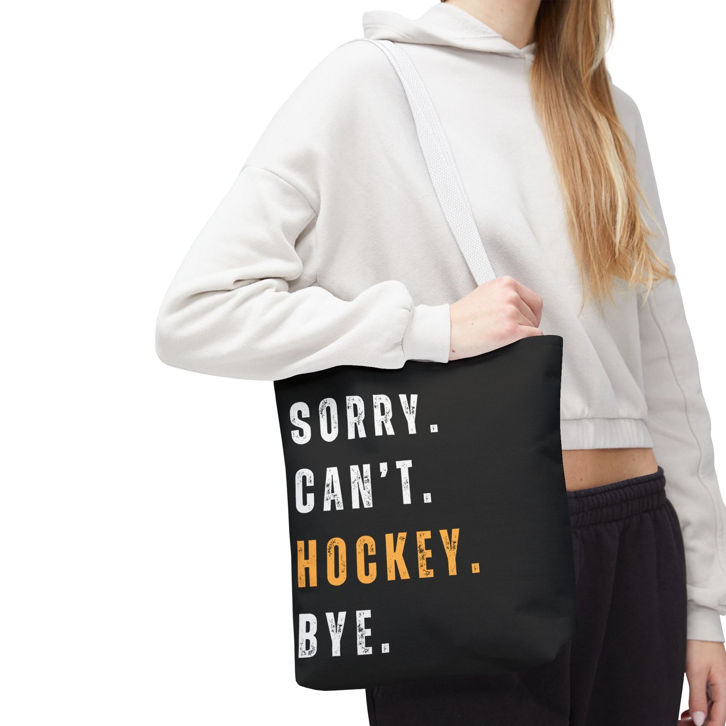 Hockey Tote Bag | Funny Hockey Fan Gift | Sports Tote | “Sorry Can’t, Hockey Bye”