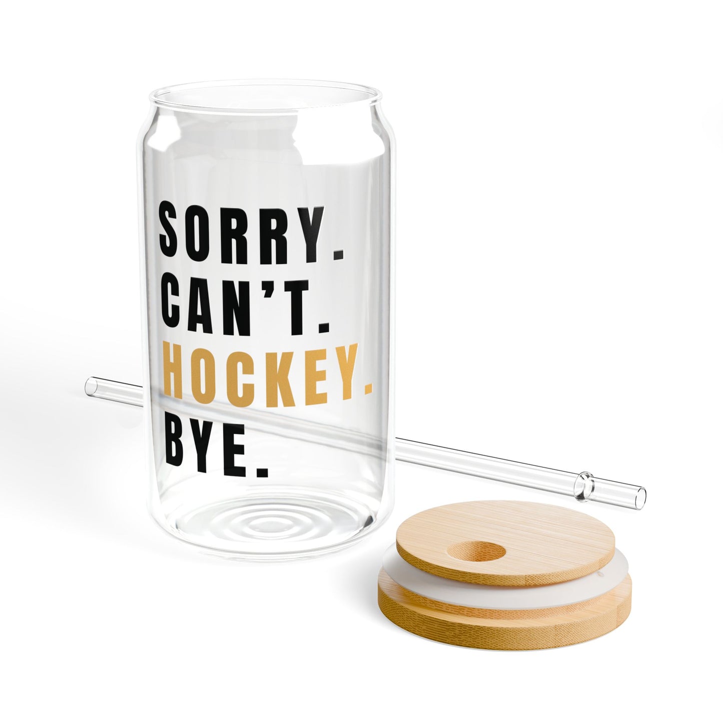 Hockey Themed Sipper Glass, Funny Sports Gift, 16oz Drinkware, Clear Water Bottle, Unique Sports Fan Accessory, Ice Hockey Enthusiast