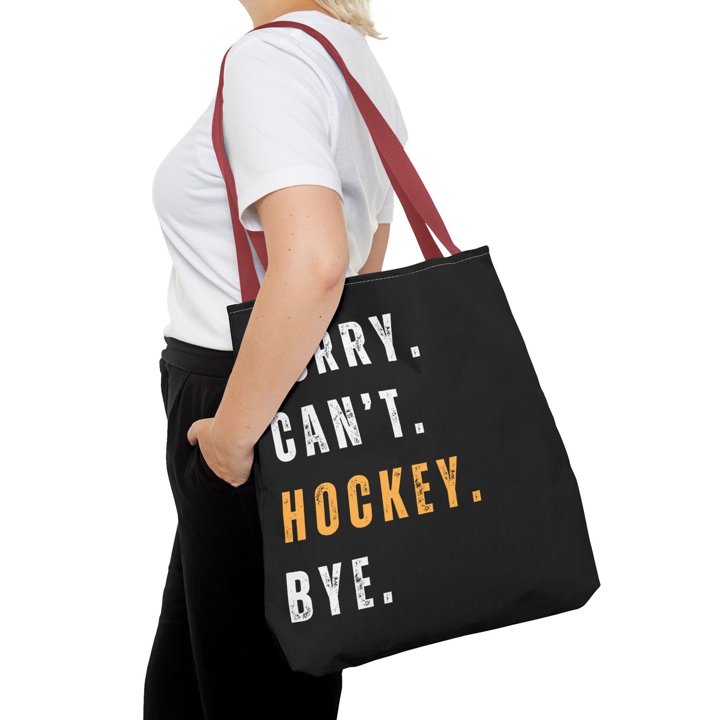 Hockey Tote Bag | Funny Hockey Fan Gift | Sports Tote | “Sorry Can’t, Hockey Bye”