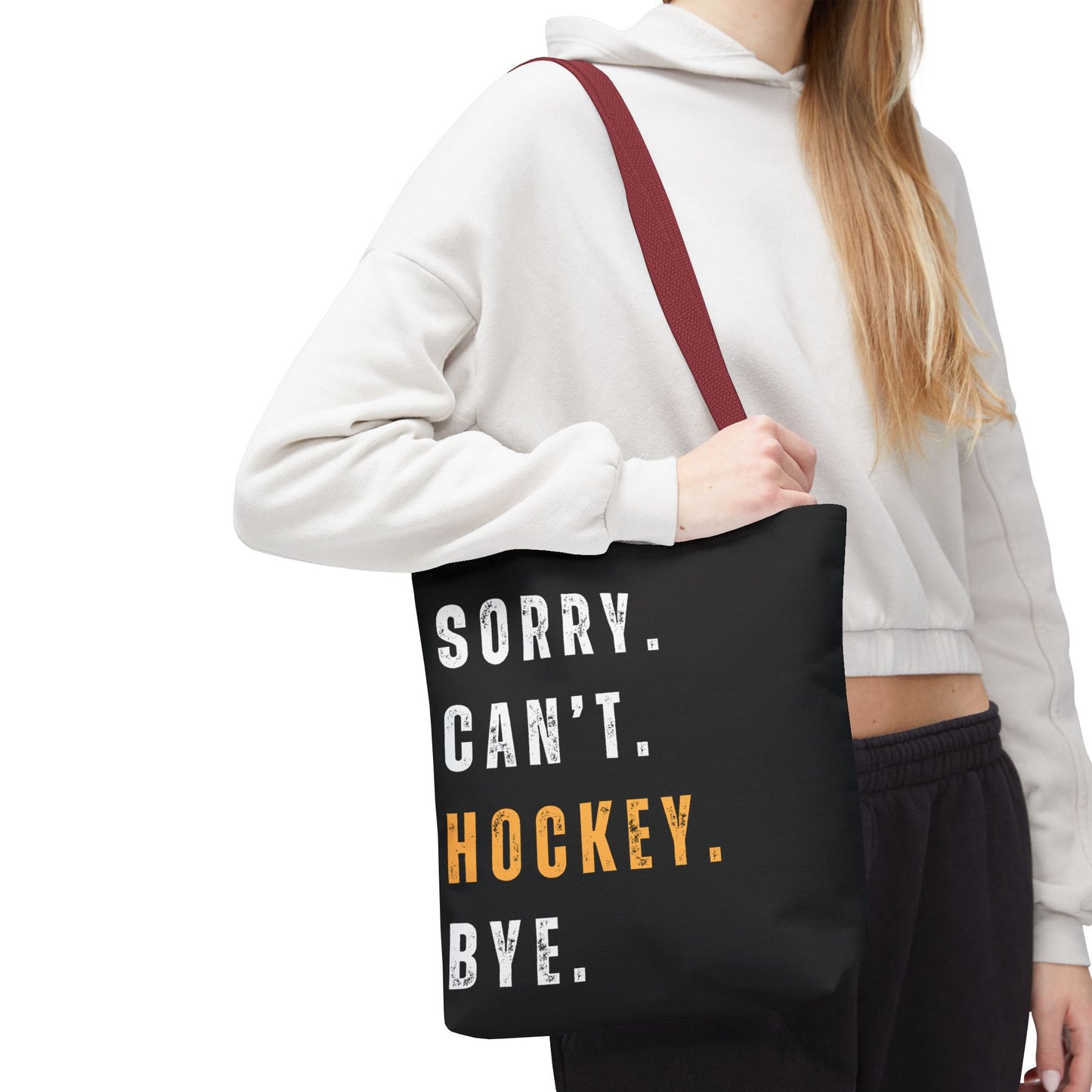 Hockey Tote Bag | Funny Hockey Fan Gift | Sports Tote | “Sorry Can’t, Hockey Bye”