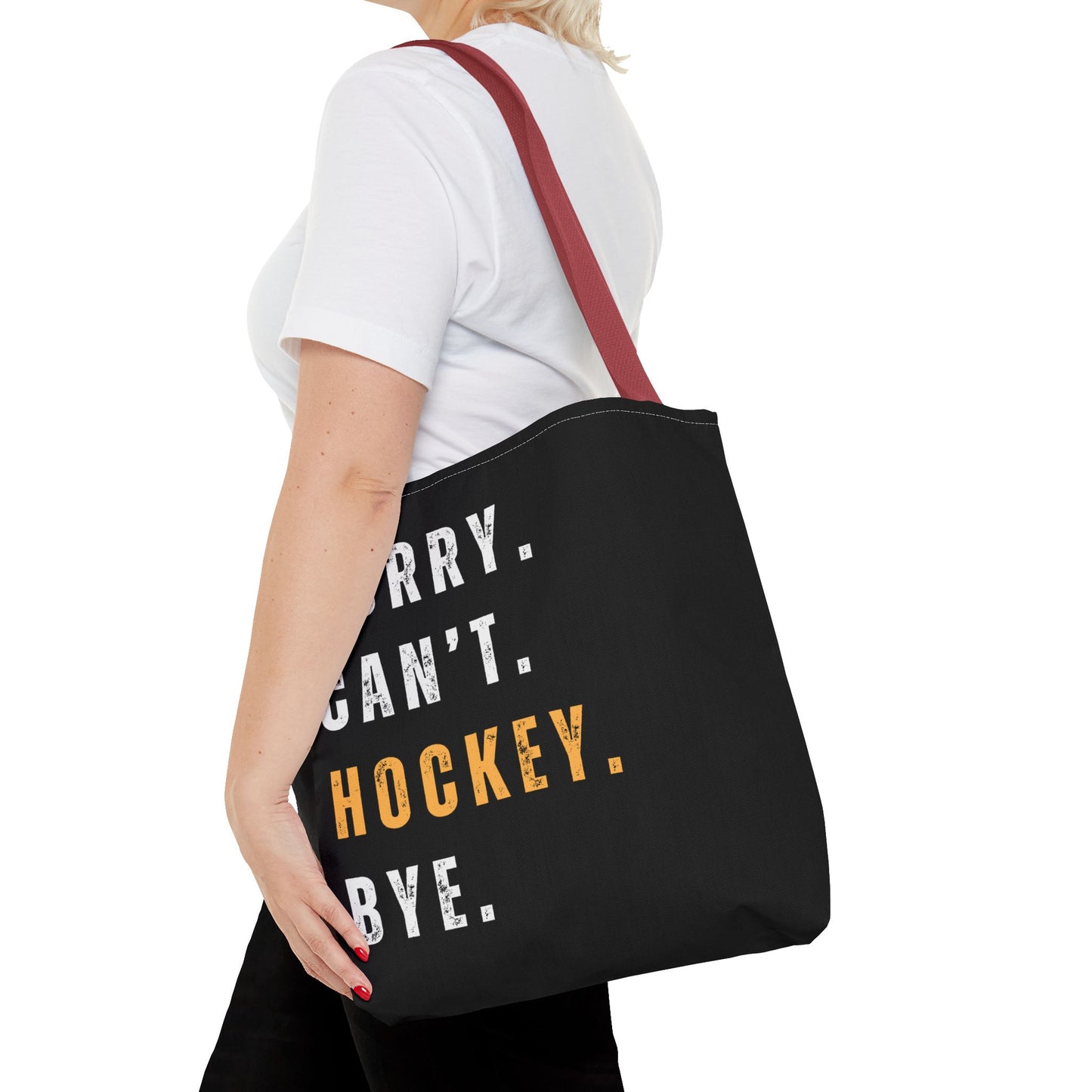 Hockey Tote Bag | Funny Hockey Fan Gift | Sports Tote | “Sorry Can’t, Hockey Bye”