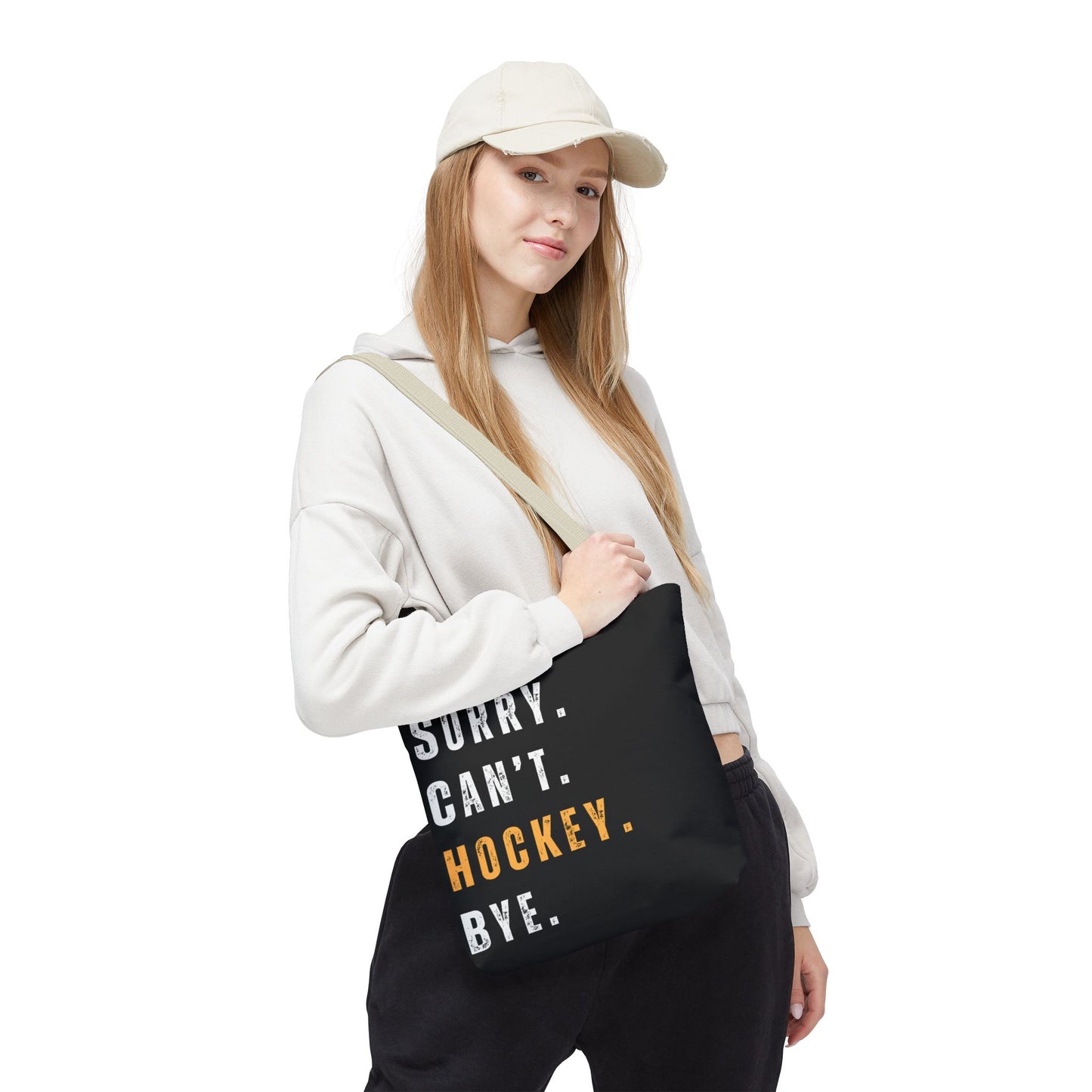 Hockey Tote Bag | Funny Hockey Fan Gift | Sports Tote | “Sorry Can’t, Hockey Bye”