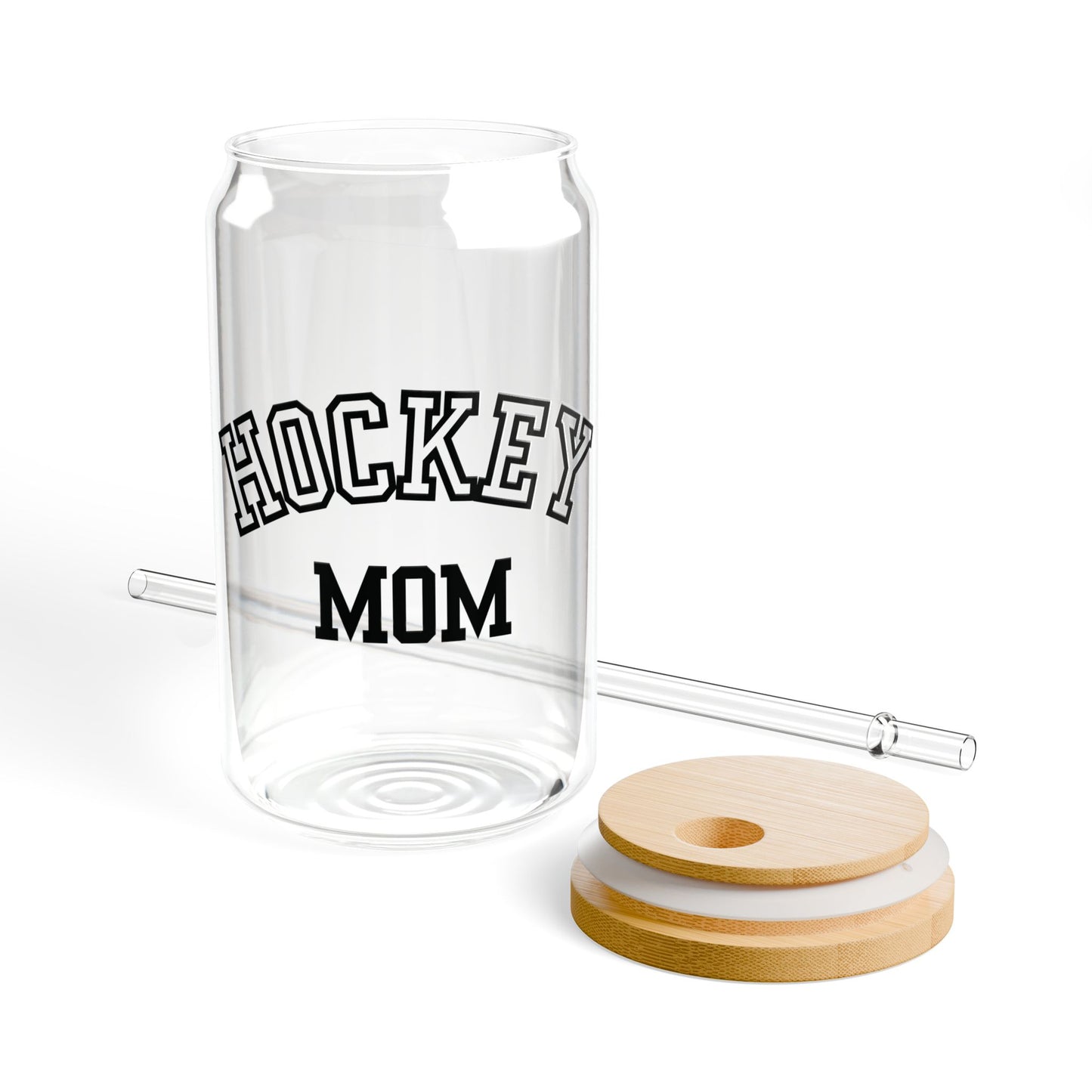 Hockey MOM Sipper Glass, Funny Sports Gift, 16oz Drinkware, Clear Water Bottle, Unique Sports Fan Accessory, Ice Hockey Enthusiast