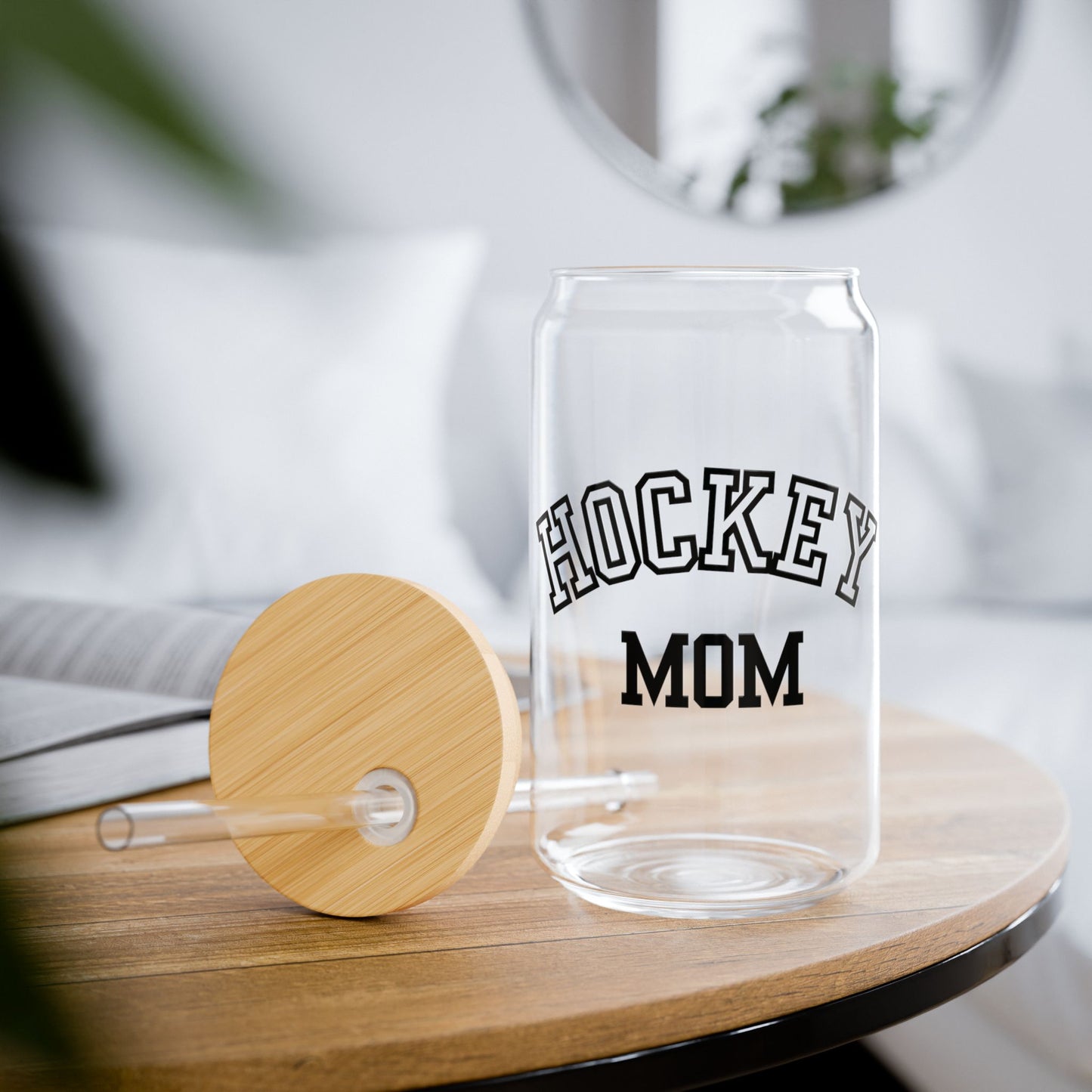Hockey MOM Sipper Glass, Funny Sports Gift, 16oz Drinkware, Clear Water Bottle, Unique Sports Fan Accessory, Ice Hockey Enthusiast