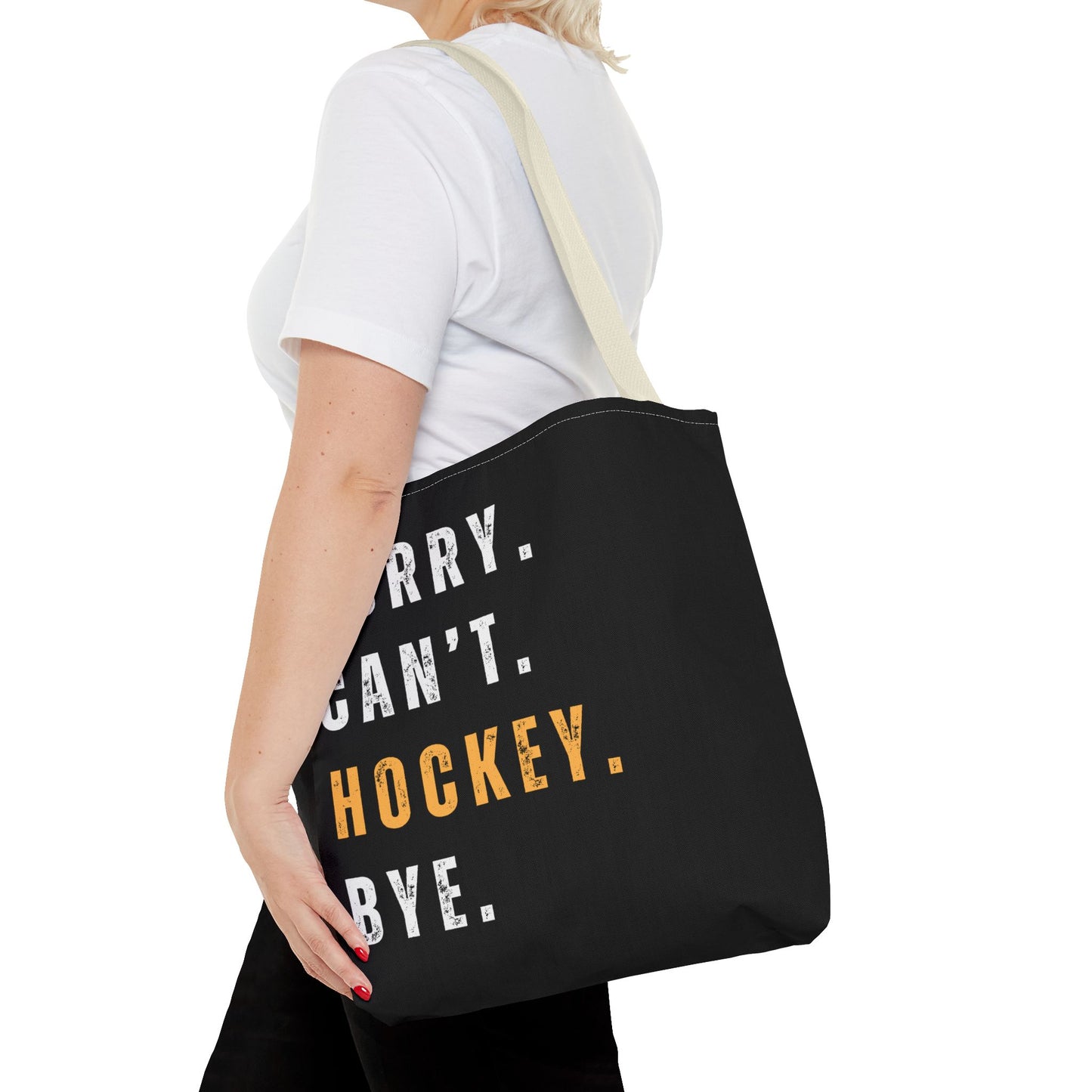 Hockey Tote Bag | Funny Hockey Fan Gift | Sports Tote | “Sorry Can’t, Hockey Bye”