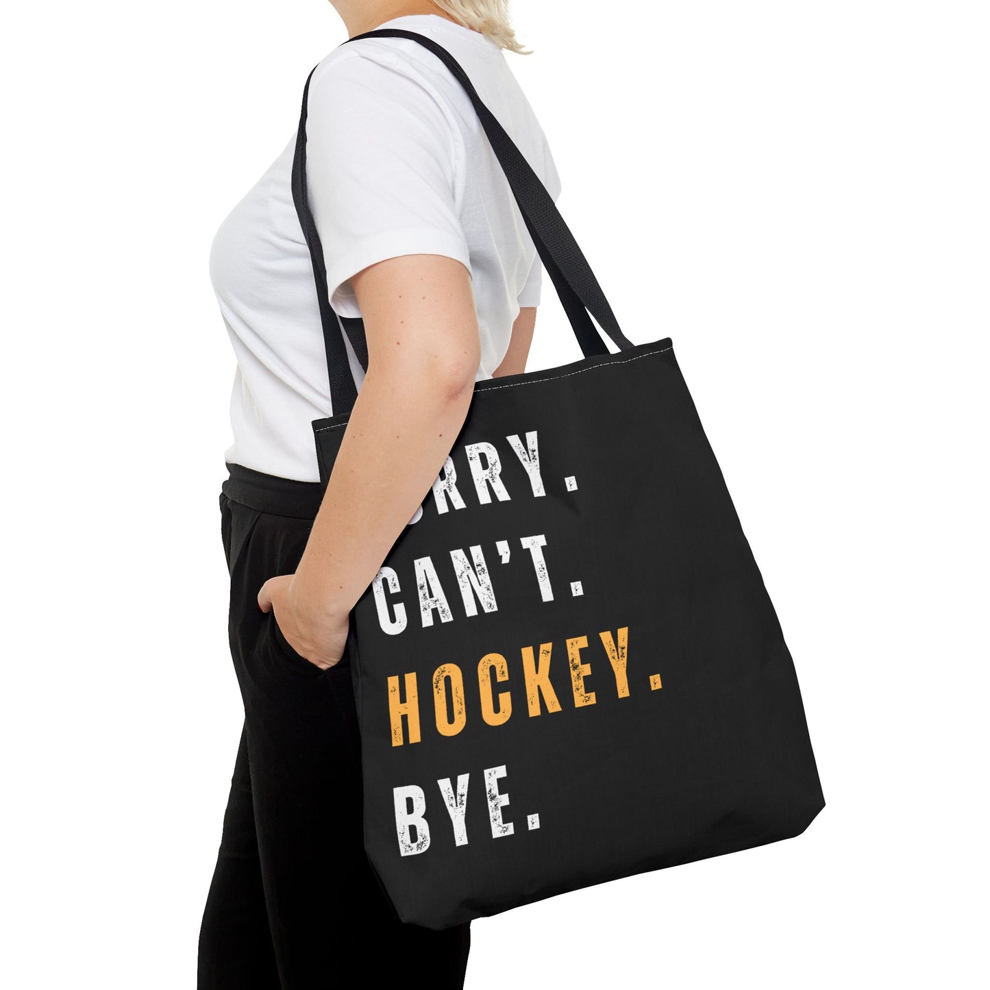 Hockey Tote Bag | Funny Hockey Fan Gift | Sports Tote | “Sorry Can’t, Hockey Bye”