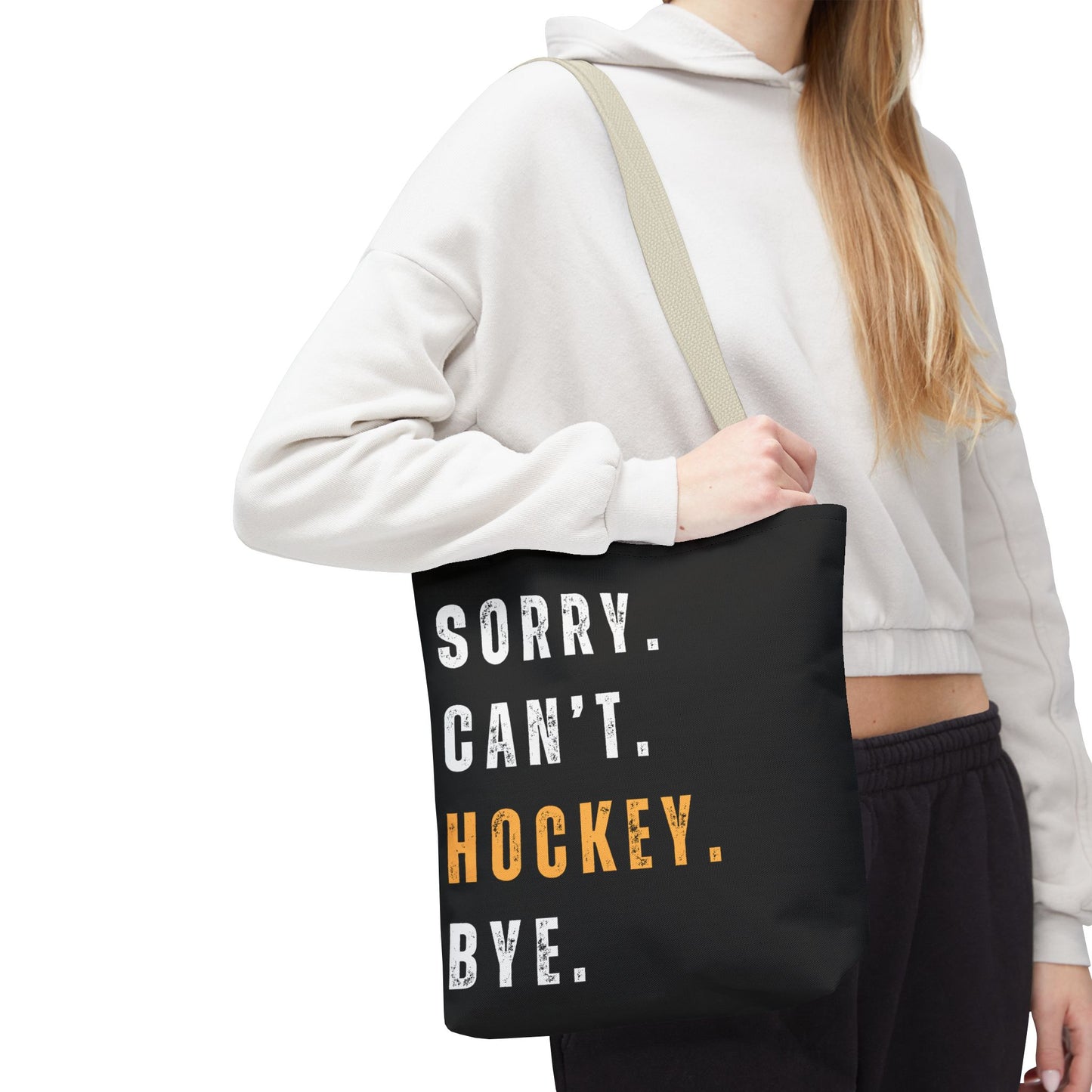 Hockey Tote Bag | Funny Hockey Fan Gift | Sports Tote | “Sorry Can’t, Hockey Bye”