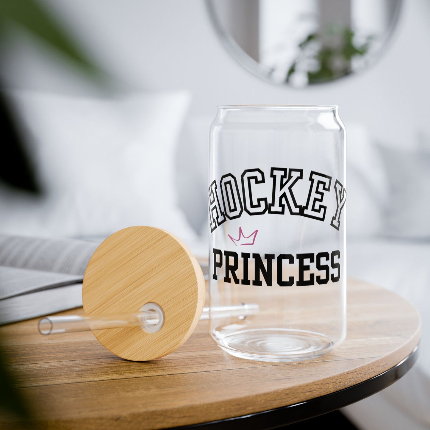 Hockey Princess Sipper Glass | 16oz Drinkware | Funny Sports Gift for Hockey Fans